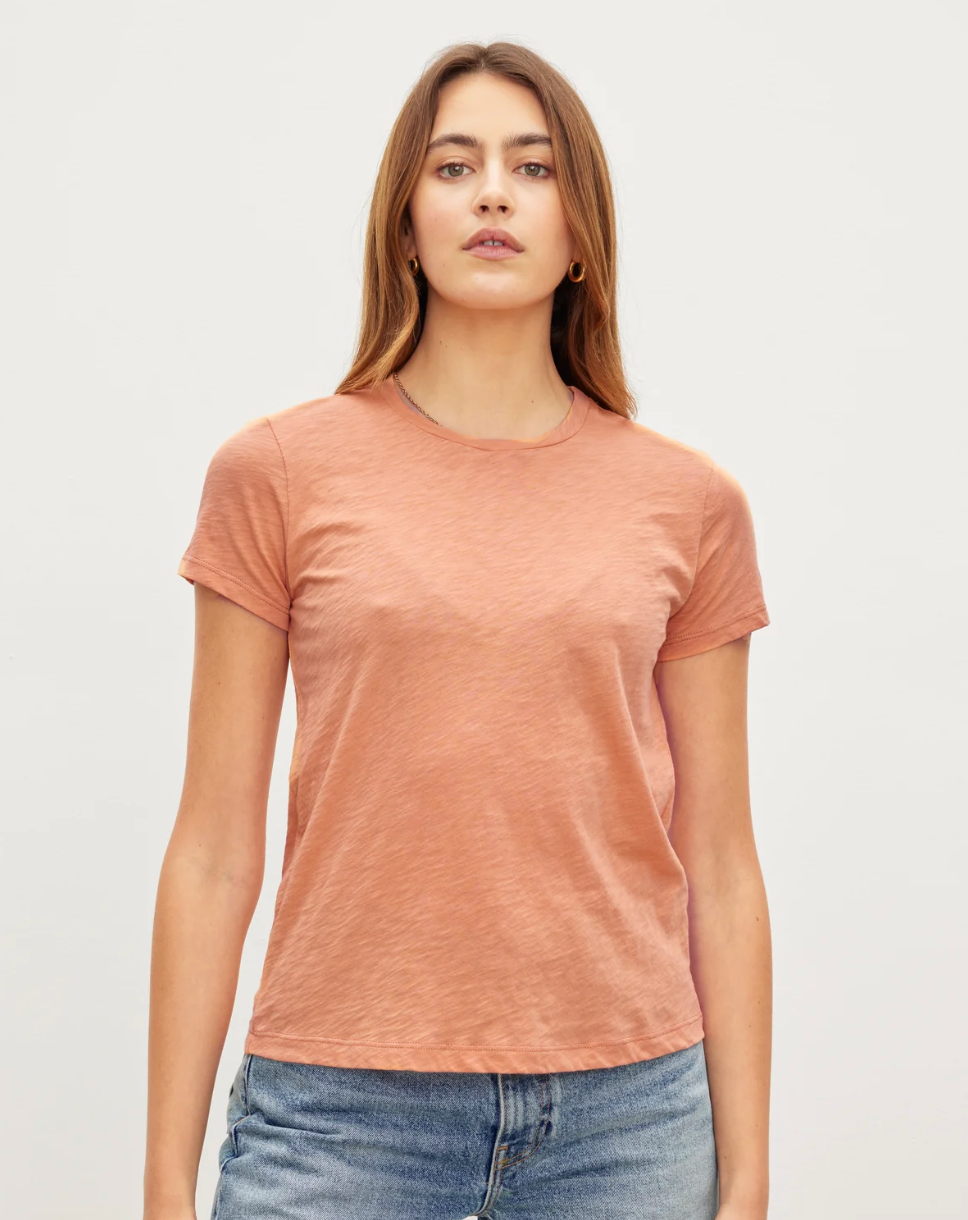 Person wearing Velvet by Graham and Spencer Sierra Crew Neck Tee in Glare