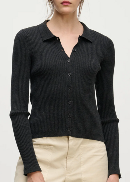 Person wearing Velvet tees womens Nikki Cotton Cashmere Cardigan cinder grey