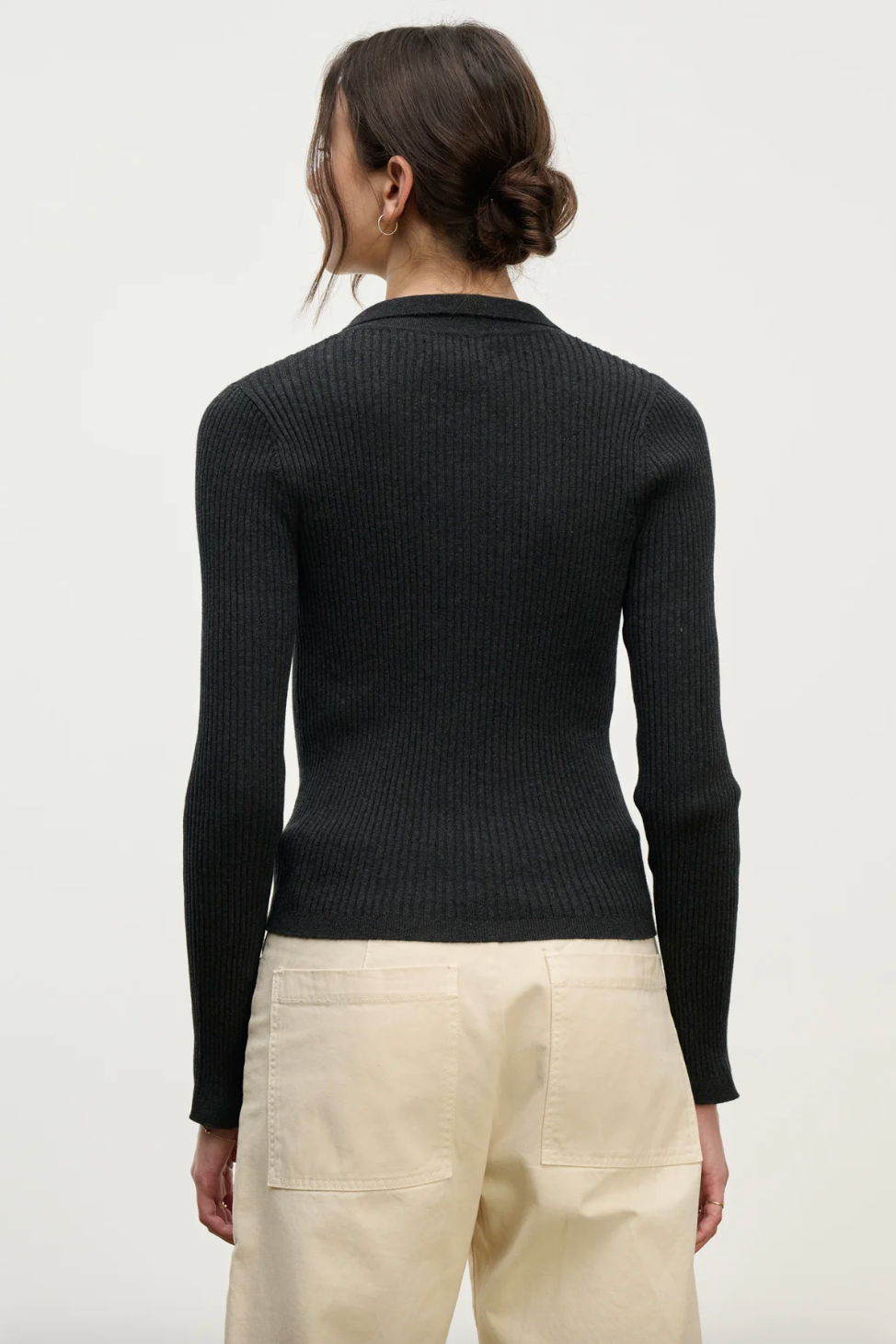 Person wearing Velvet tees womens Nikki Cotton Cashmere Cardigan cinder grey
