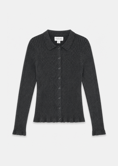 Velvet tees womens Nikki Cotton Cashmere Cardigan cinder grey
