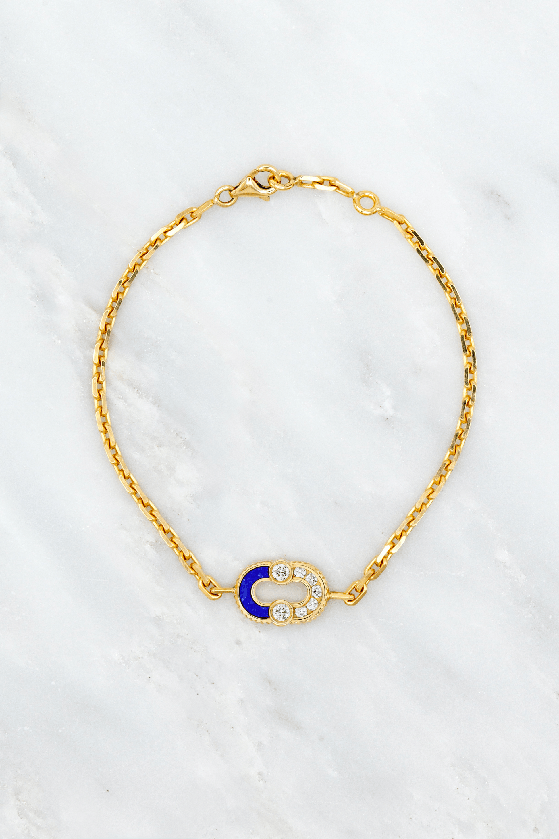 Viliter fine jewelry 18k yellow gold Magnetic Semi Bracelet with Lapis & Diamonds