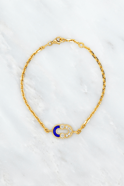 Viliter fine jewelry 18k yellow gold Magnetic Semi Bracelet with Lapis & Diamonds