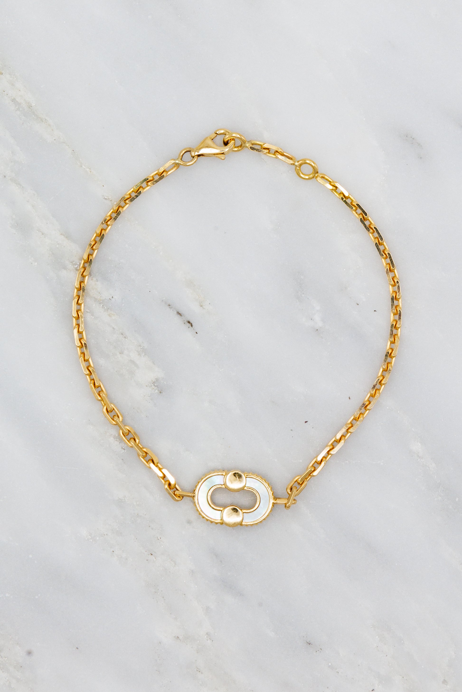 Viltier 18k Yellow Gold Magnetic Bracelet with Malachite Diamonds Mother of Pearl