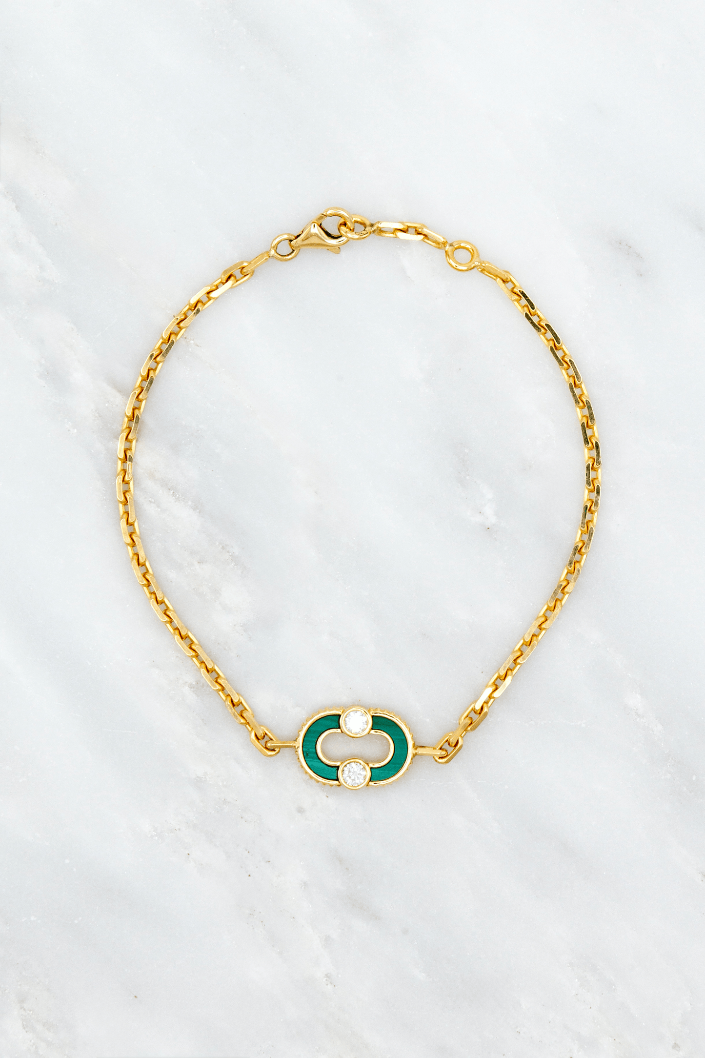 Viltier 18k Yellow Gold Magnetic Bracelet with Malachite Diamonds Mother of Pearl