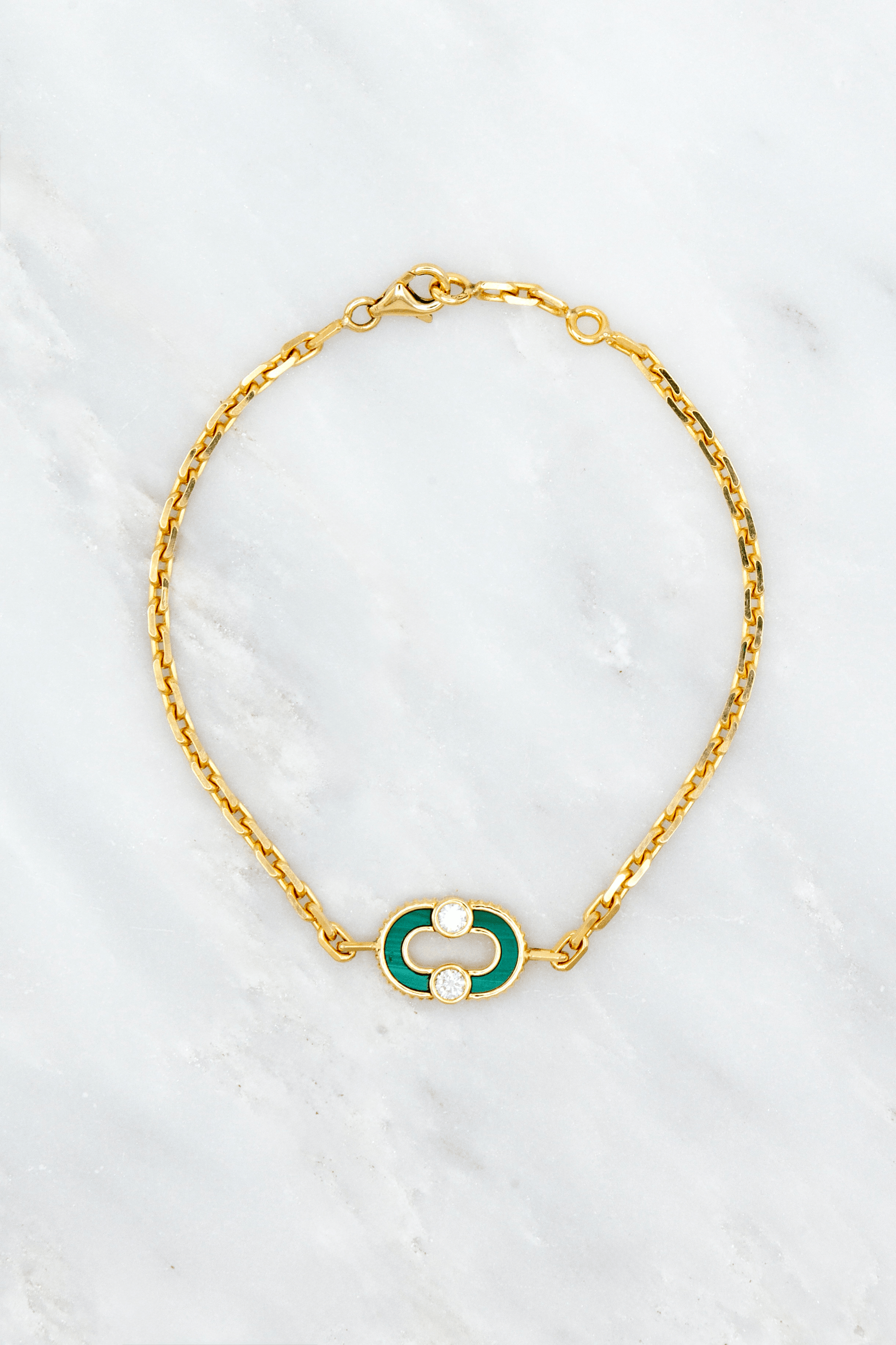 Viltier 18k Yellow Gold Magnetic Bracelet with Malachite Diamonds Mother of Pearl