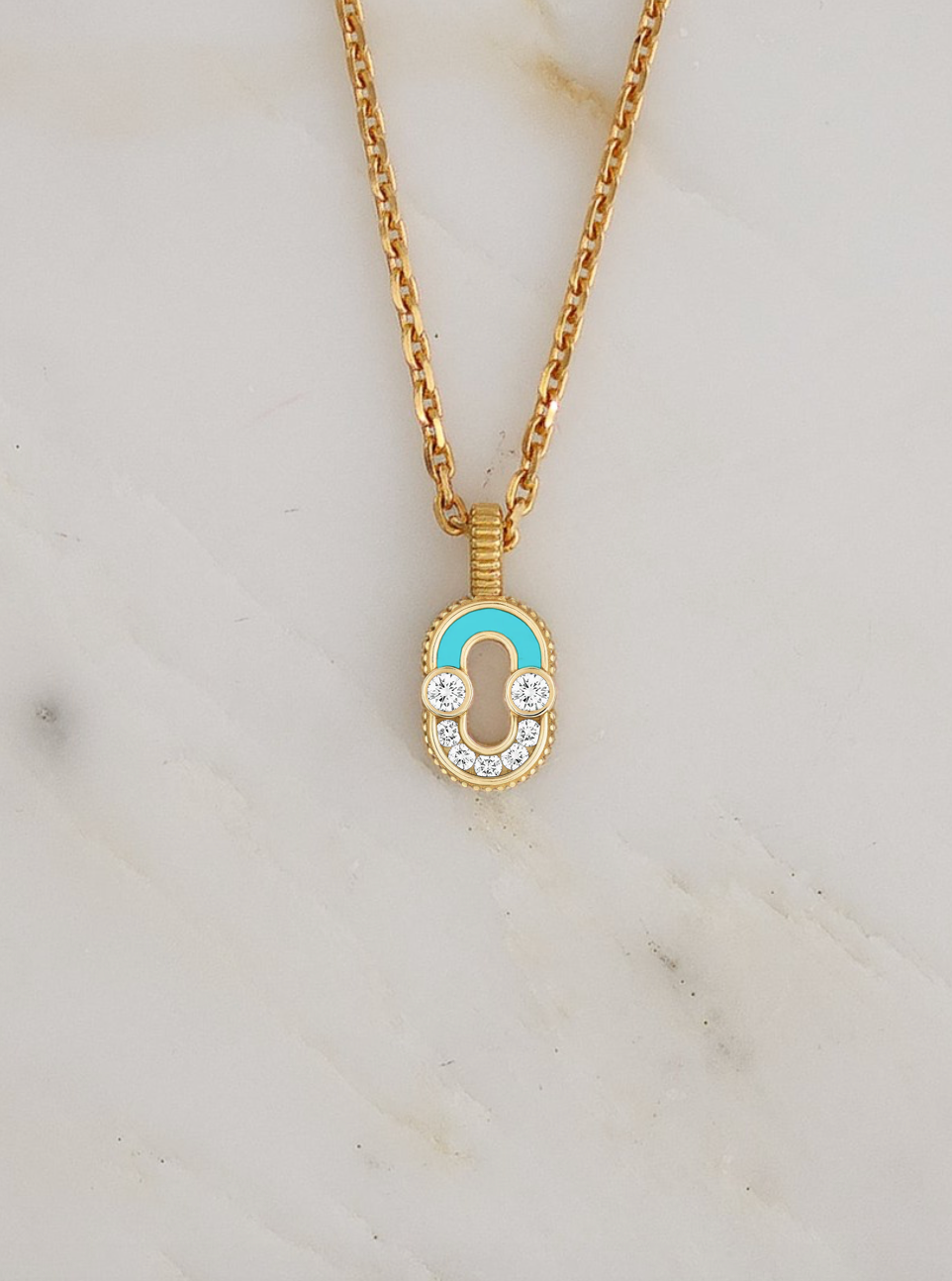 Viltier fine jewelry 18k yellow gold Magnetic Pendant with Turquoise and Diamonds