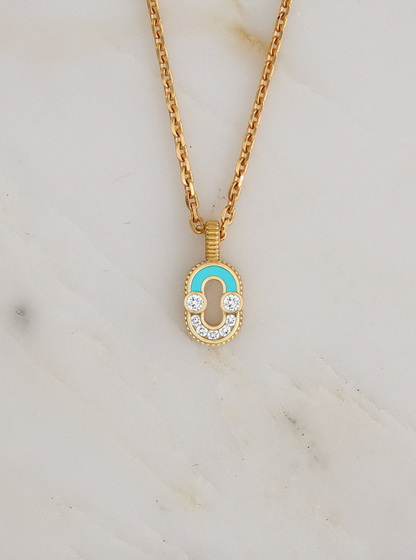 Viltier fine jewelry 18k yellow gold Magnetic Pendant with Turquoise and Diamonds