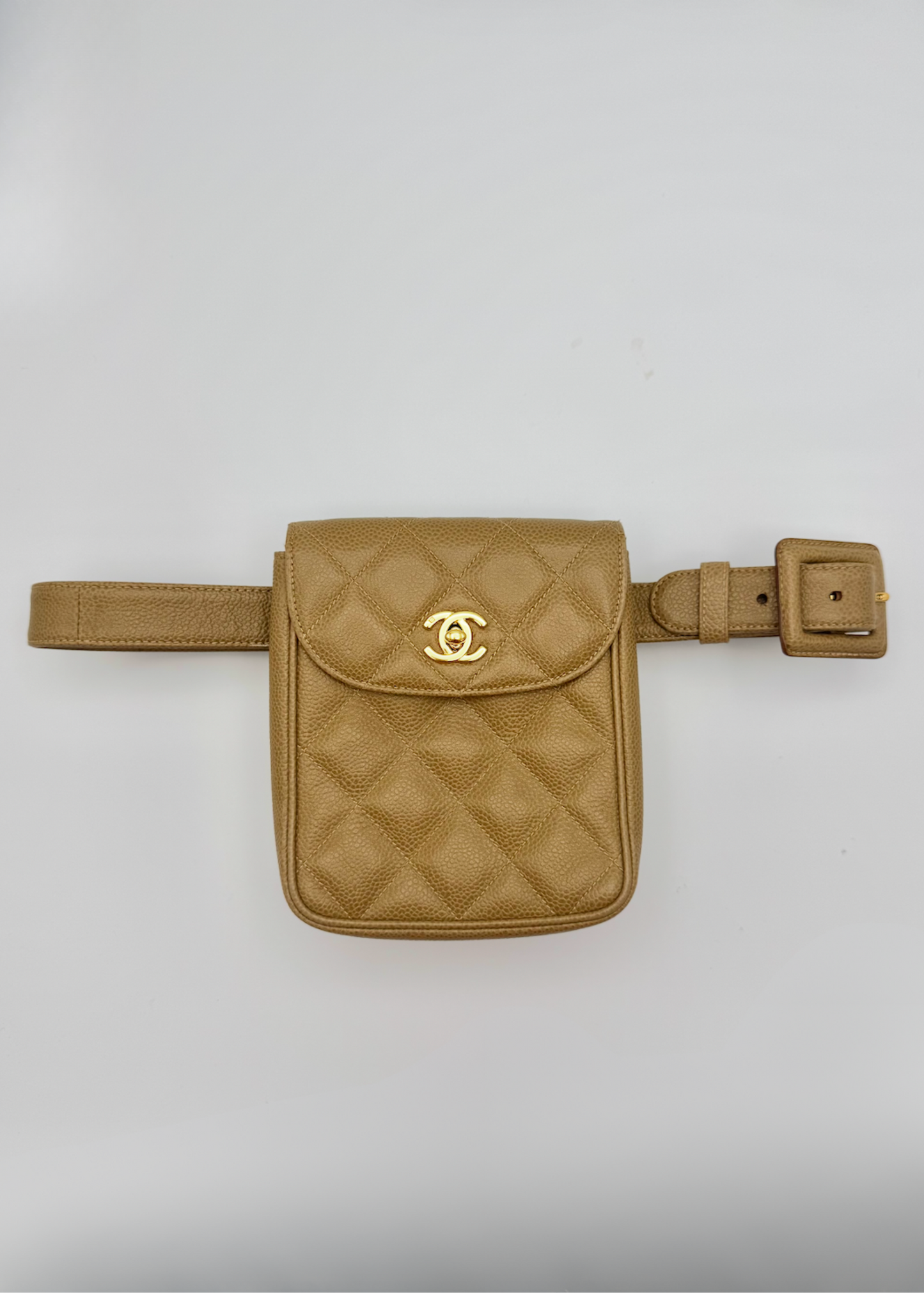 Vintage Chanel Beige Caviar Quilted Waist Bag
