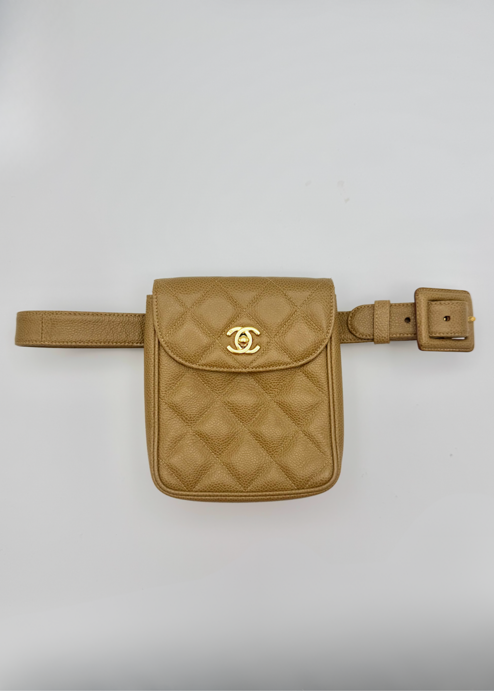 Vintage Chanel Beige Caviar Quilted Waist Bag