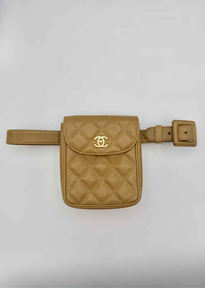 Vintage Chanel Beige Caviar Quilted Waist Bag
