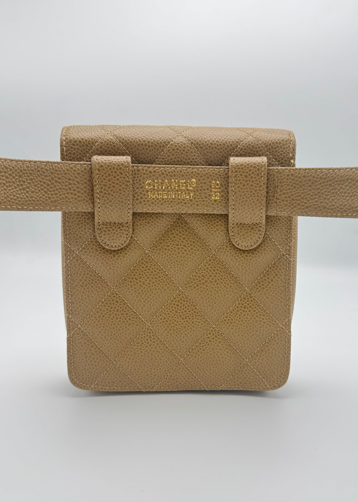 Vintage Chanel Beige Caviar Quilted Waist Bag