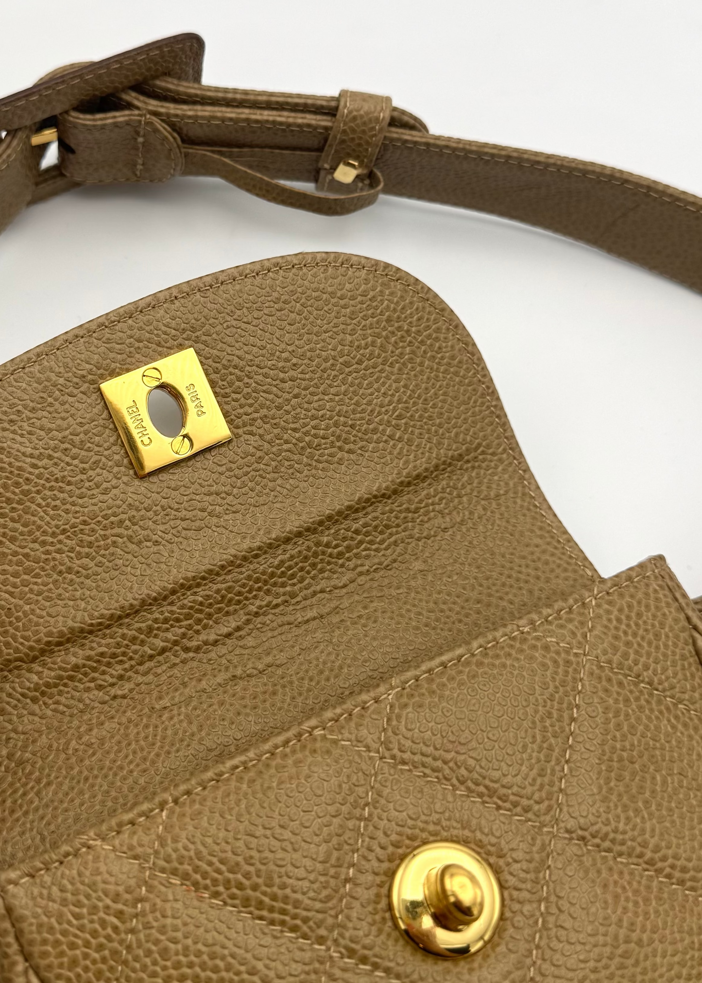Vintage Chanel Beige Caviar Quilted Waist Bag