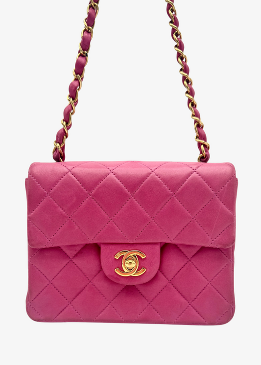 Vintage Chanel Lambskin Quilted Mini Square Flap Bag in Pink
