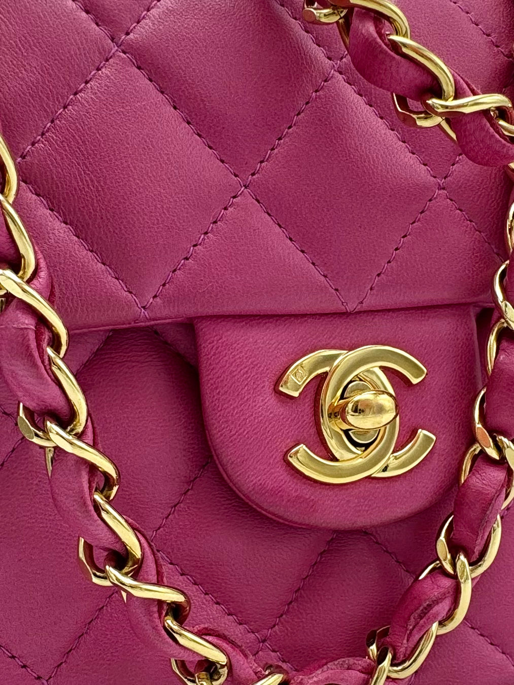 Vintage Chanel Lambskin Quilted Mini Square Flap Bag in Pink