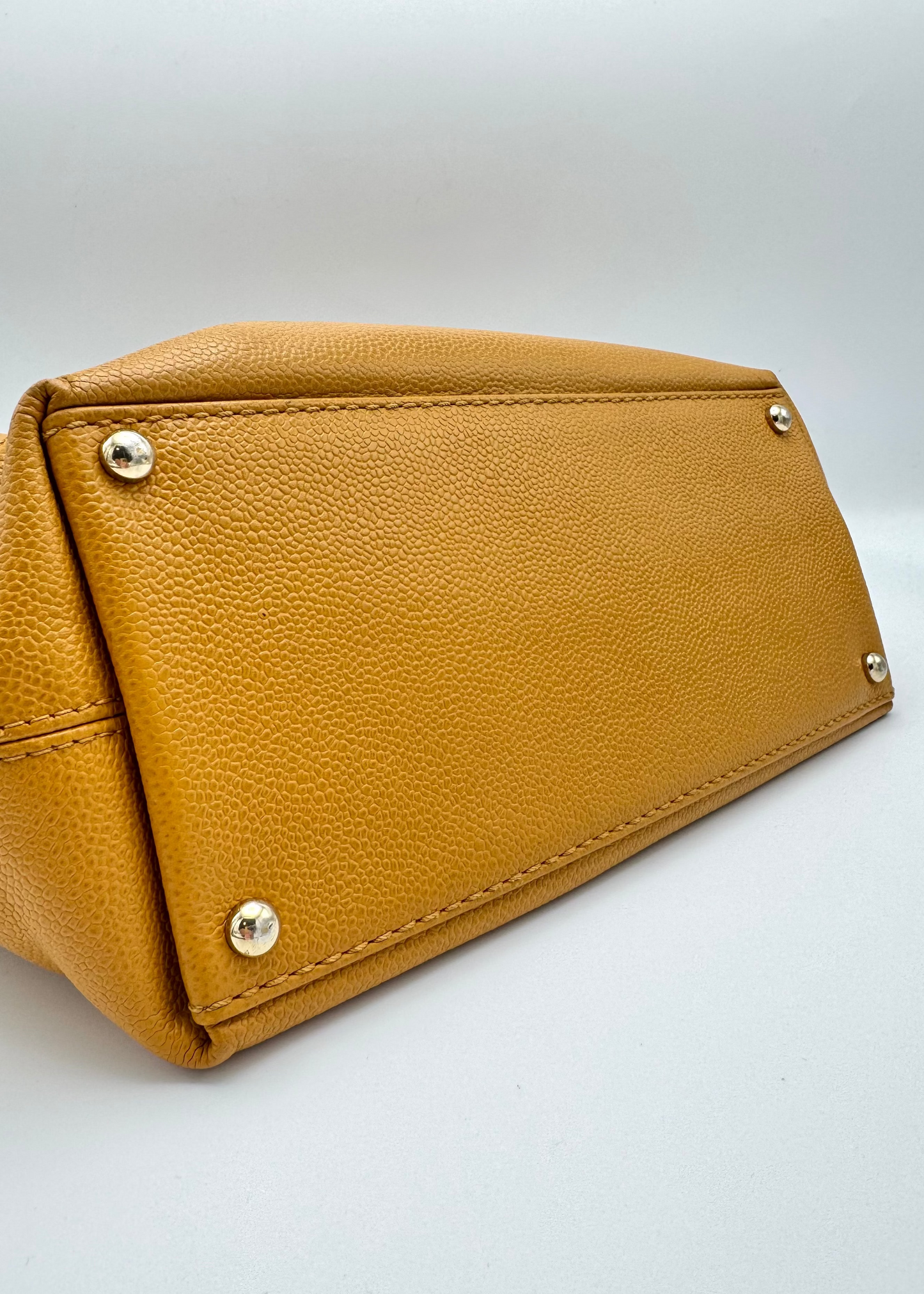 Vintage Chanel Mustard Caviar Drawstring Shoulder Tote with Tortoise Grommets