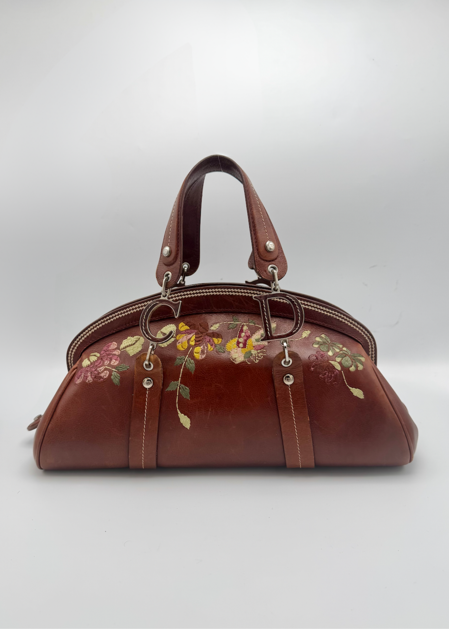 Vintage Christian Dior Détective Embroidered Leather Bowler Bag