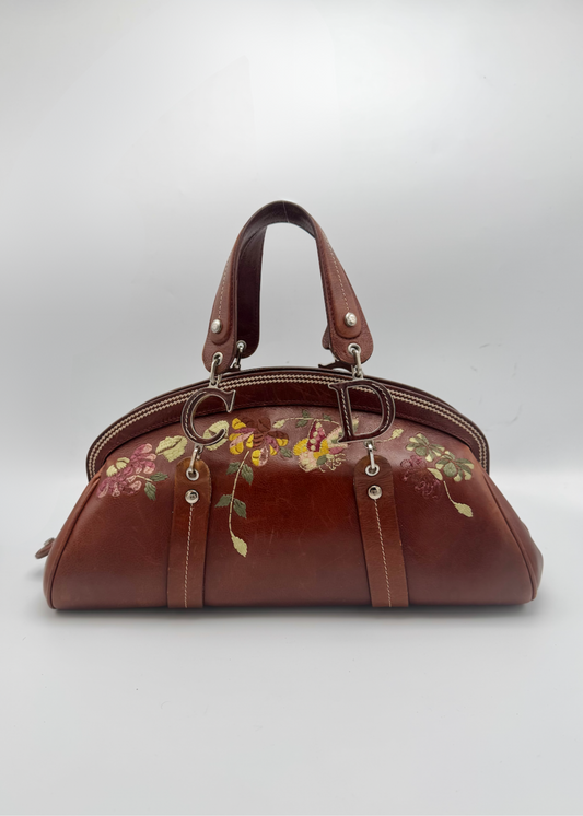 Vintage Christian Dior Détective Embroidered Leather Bowler Bag