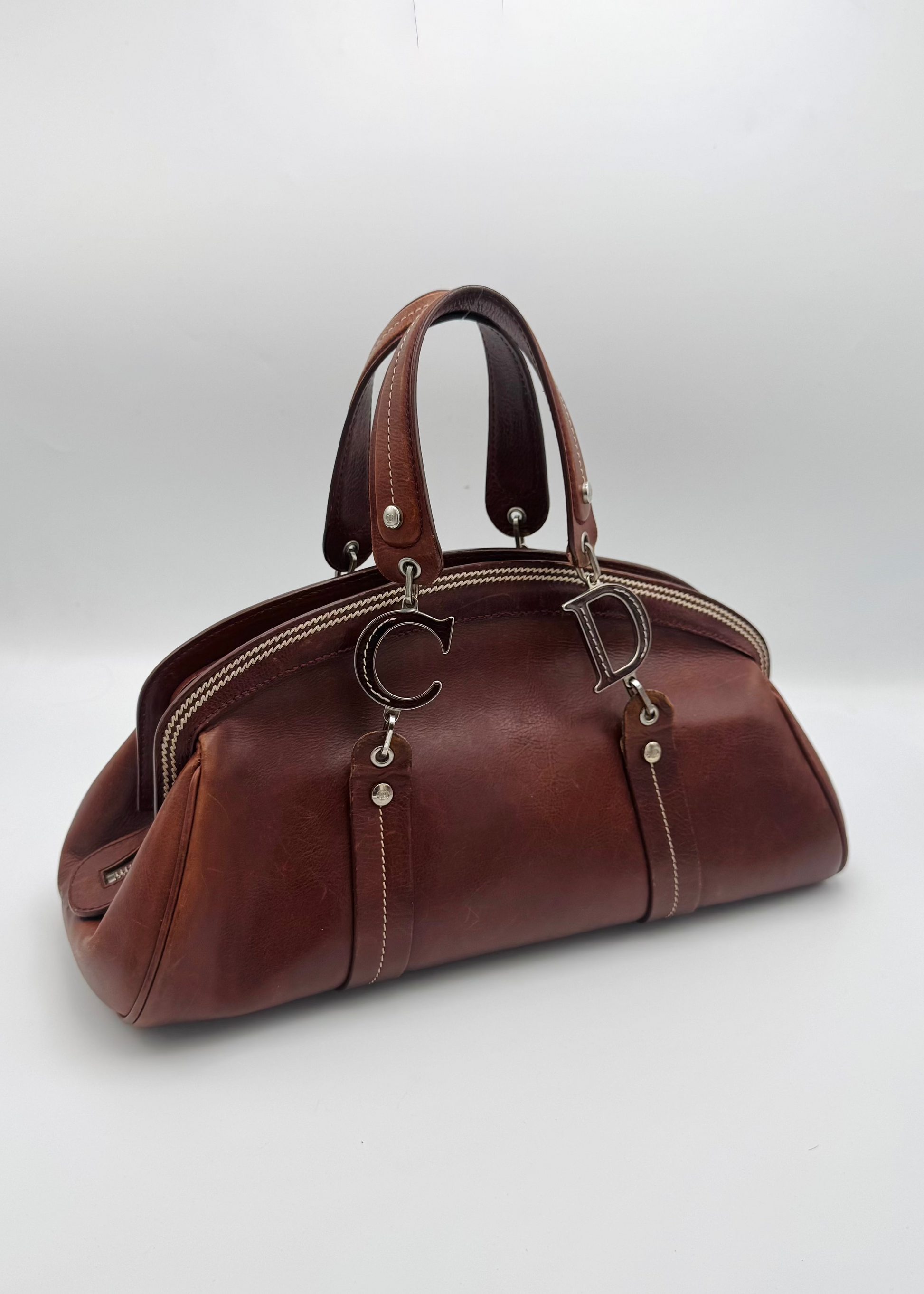 Vintage Christian Dior Détective Embroidered Leather Bowler Bag