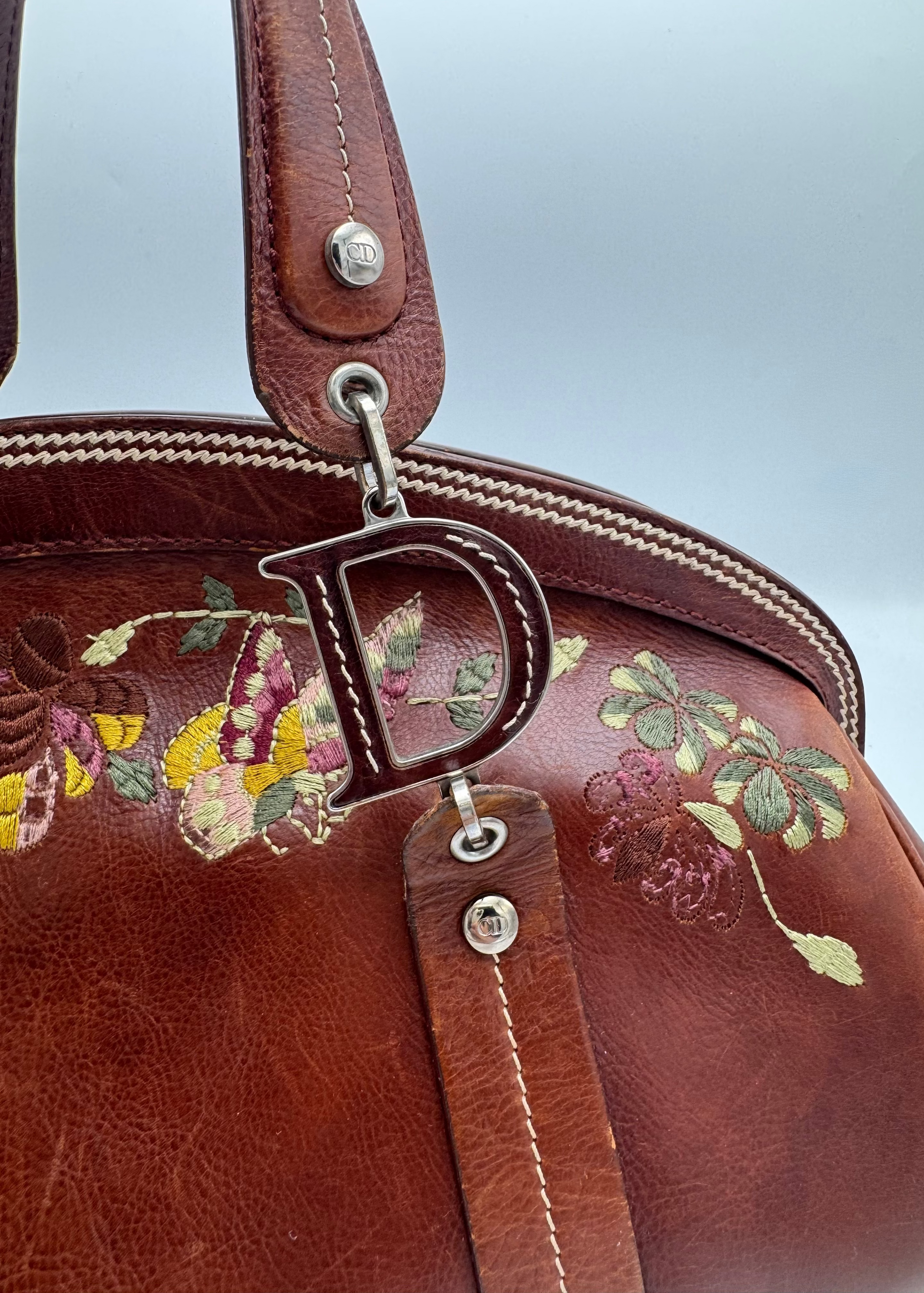 Vintage Christian Dior Détective Embroidered Leather Bowler Bag