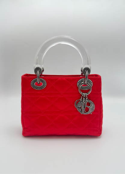 Vintage Christian Dior Lady Dior Cannage Satin Bag with Lucite Handles