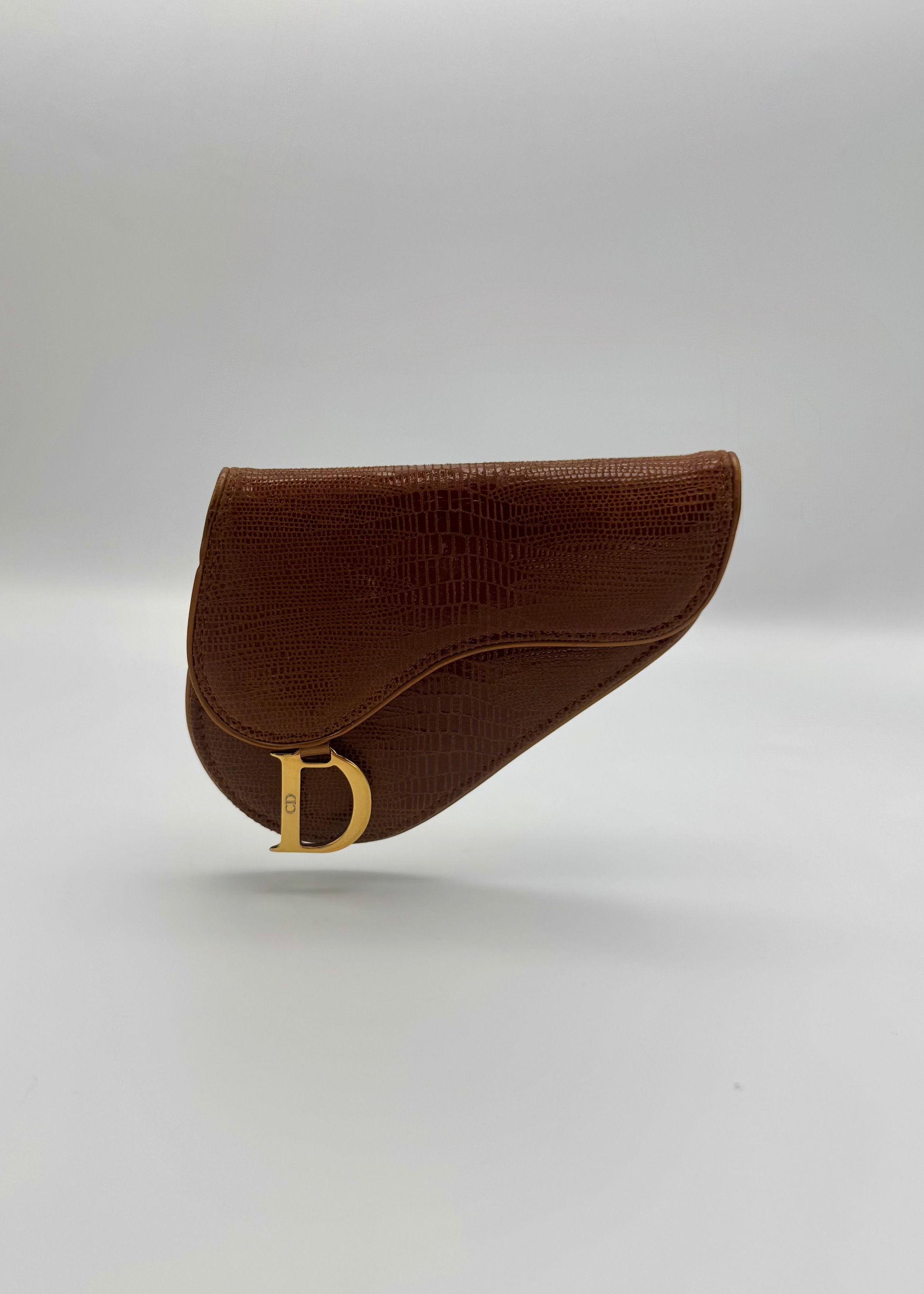 Vintage Christian Dior Nano Saddle Lizard-Embossed Leather Coin Purse