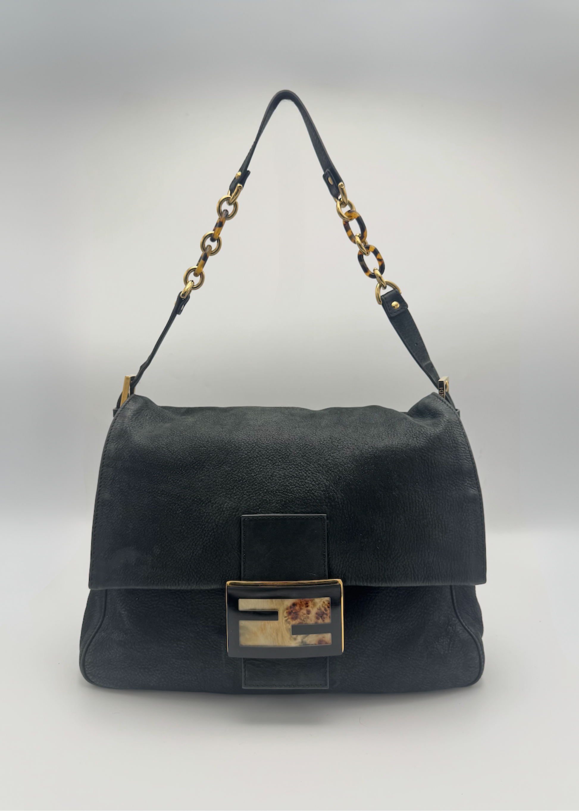 Vintage Fendi Black Metallic Big Mamma Forever Shoulder Bag