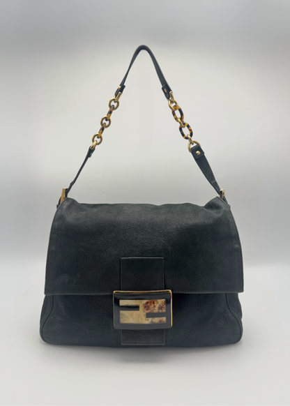 Vintage Fendi Black Metallic Big Mamma Forever Shoulder Bag