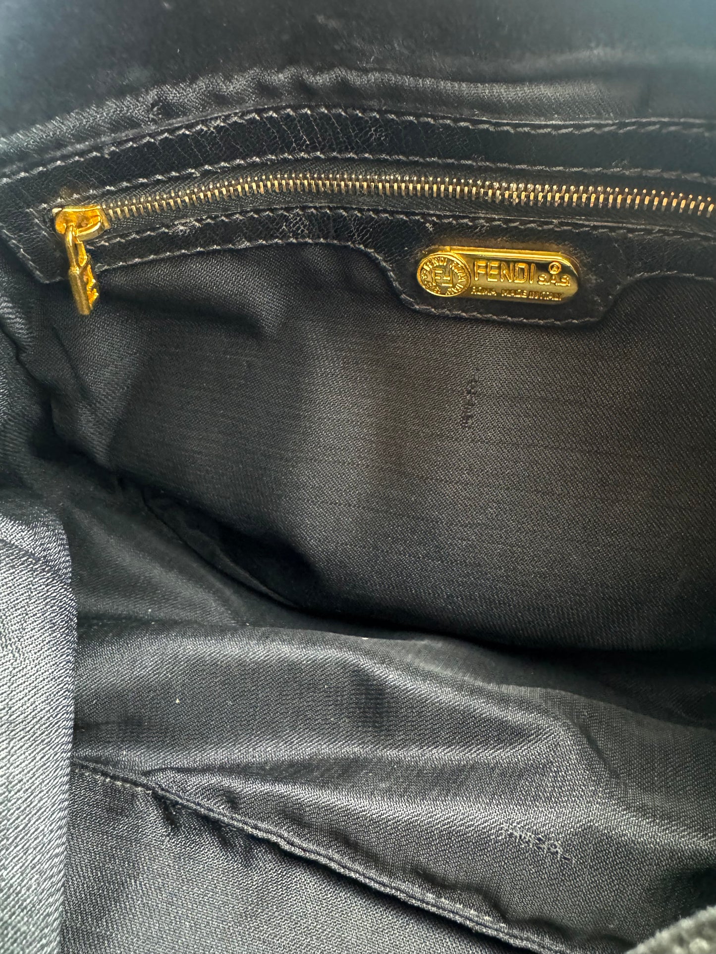 Vintage Fendi Black Suede FF Shoulder Bag