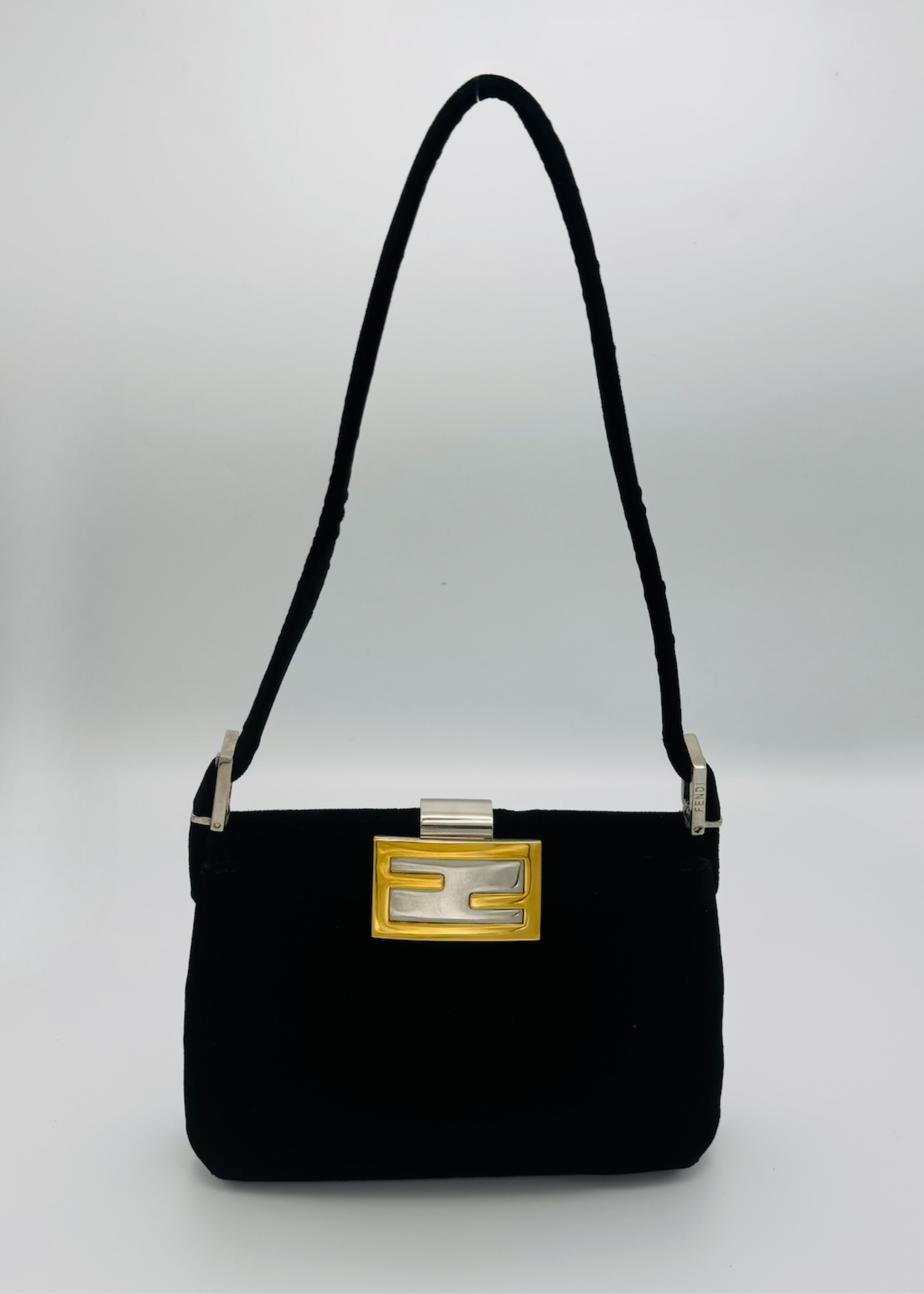 Vintage Fendi Black Velvet Shoulder Bag