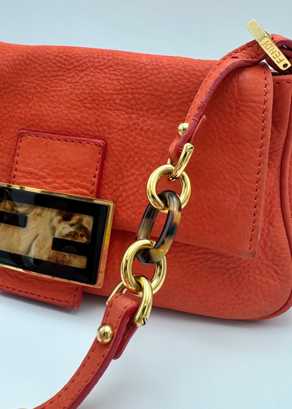Vintage Fendi Coral Nubuck Mini Mamma Baguette