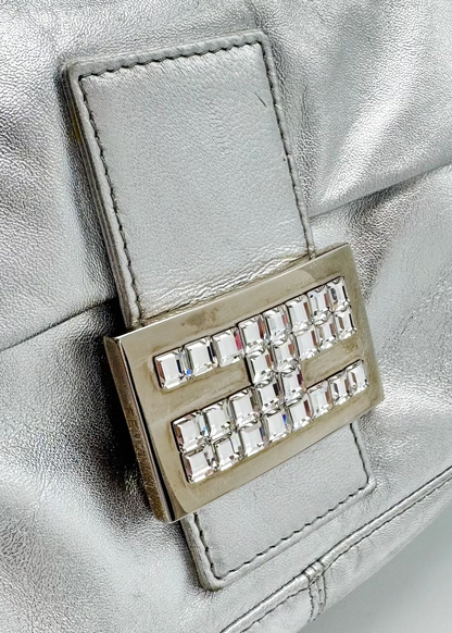 Vintage Fendi Crystal Logo Mamma Shoulder Baguette Bag