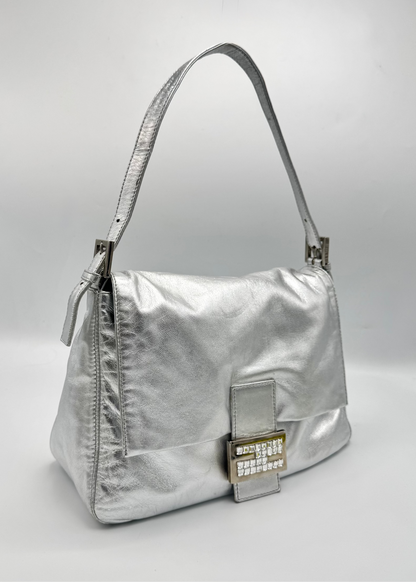 Vintage Fendi Crystal Logo Mamma Shoulder Baguette Bag