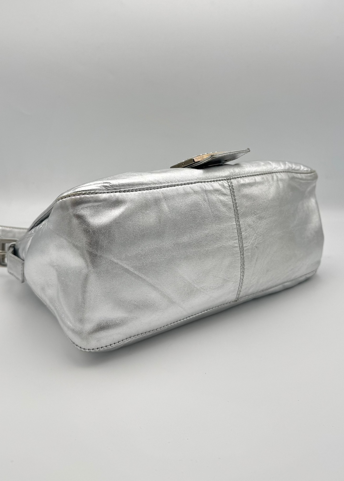 Vintage Fendi Crystal Logo Mamma Shoulder Baguette Bag
