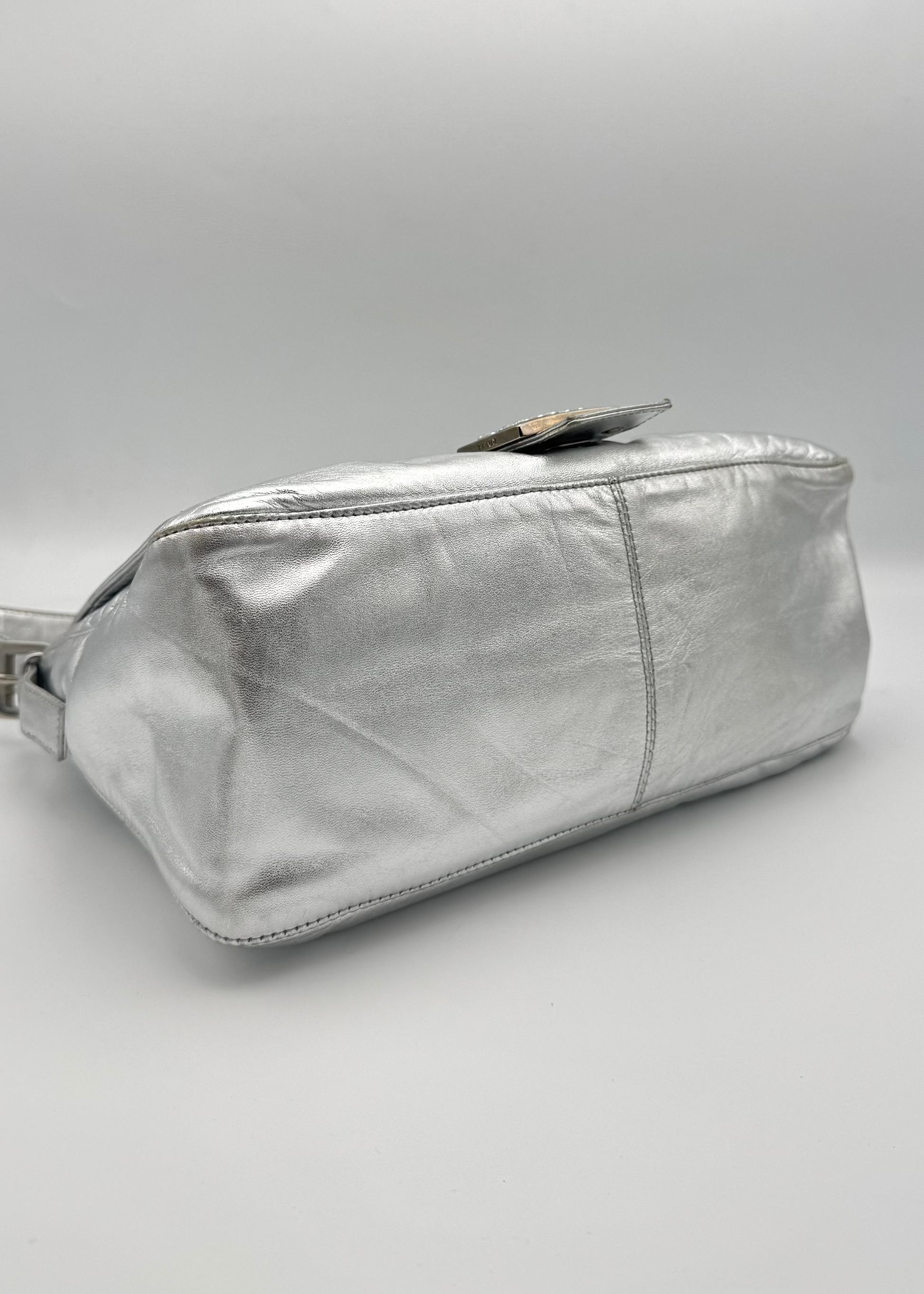 Vintage Fendi Crystal Logo Mamma Shoulder Baguette Bag