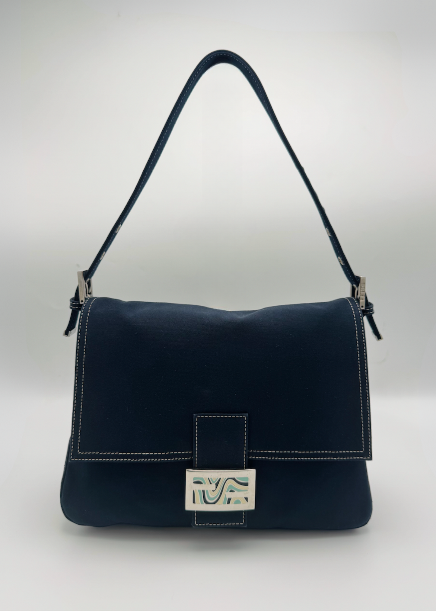 Vintage Fendi Mamma Baguette Marble FF Shoulder Bag