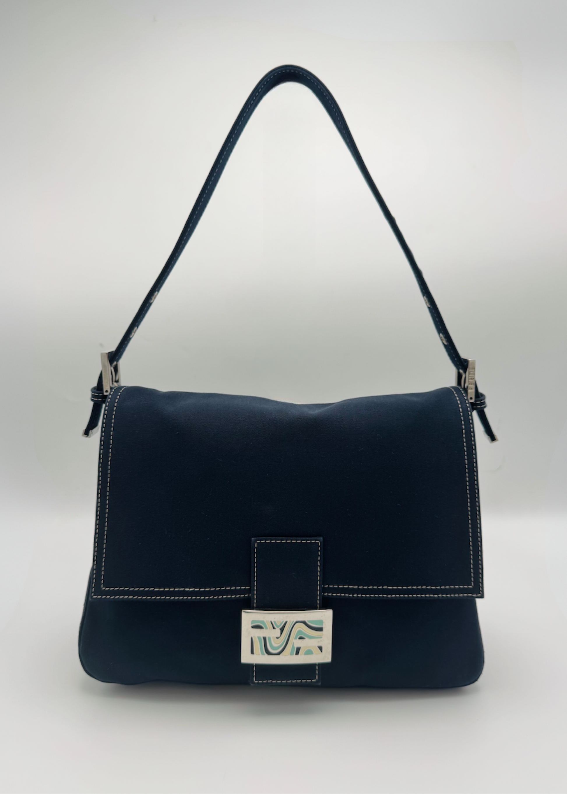 Vintage Fendi Mamma Baguette Marble FF Shoulder Bag