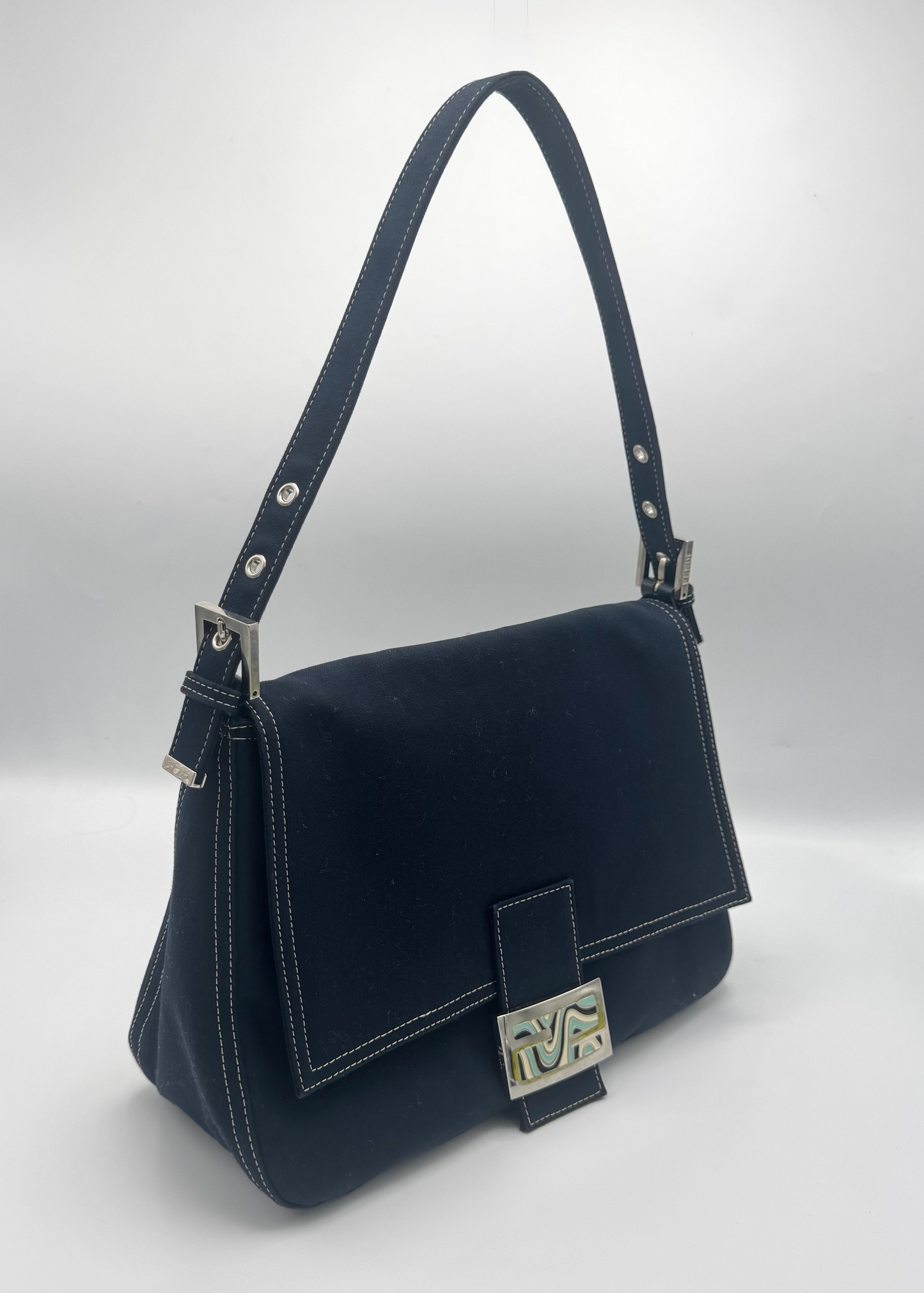 Vintage Fendi Mamma Baguette Marble FF Shoulder Bag