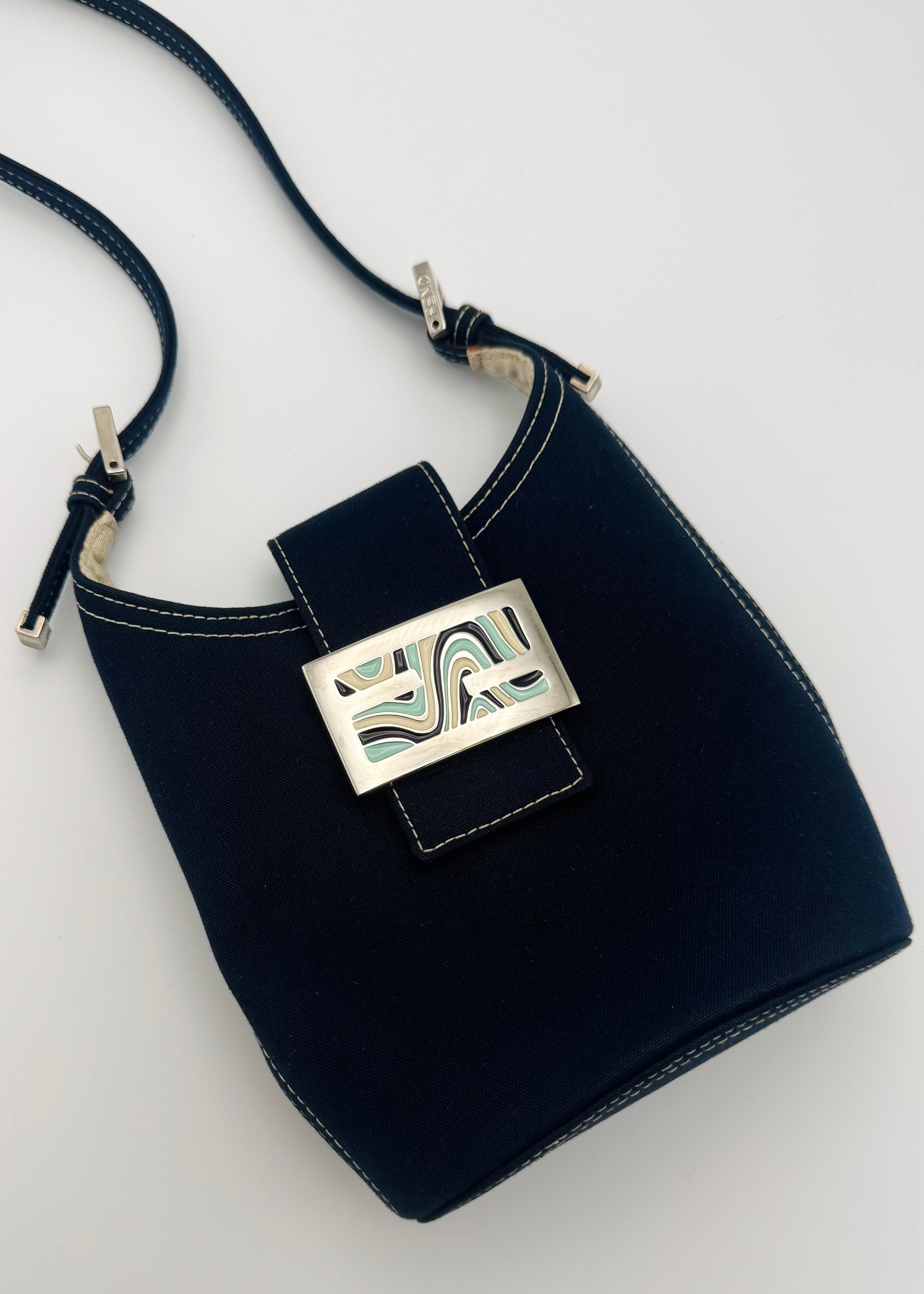 Vintage Fendi Palazzo Marble FF Bucket Shoulder Bag
