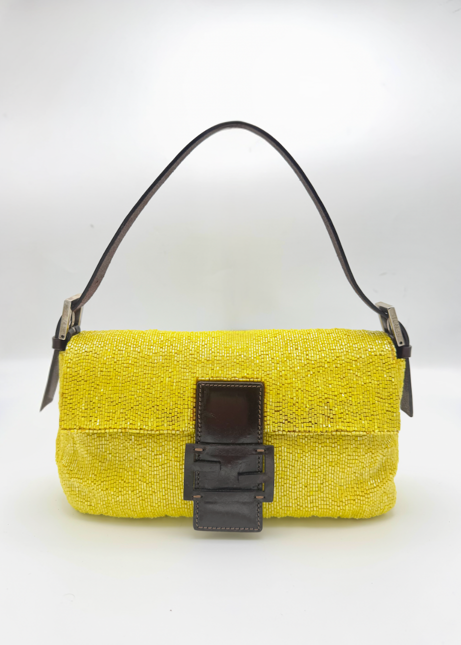 Vintage Fendi Yellow Beaded Baguette