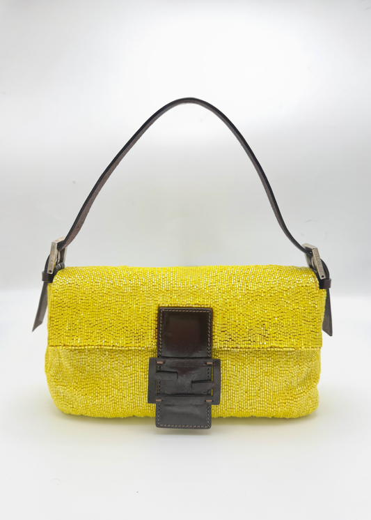 Vintage Fendi Yellow Beaded Baguette