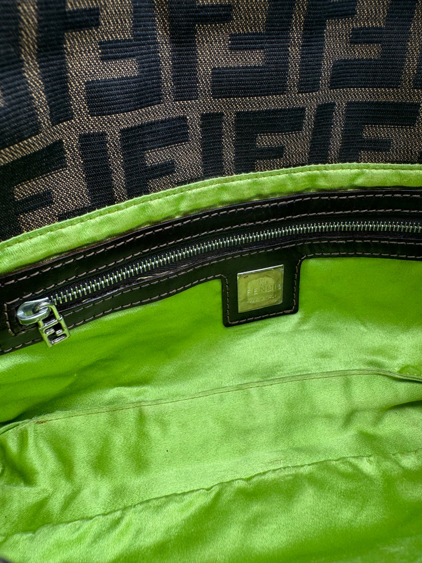 Vintage Fendi Zucca Floral Embroidered Baguette