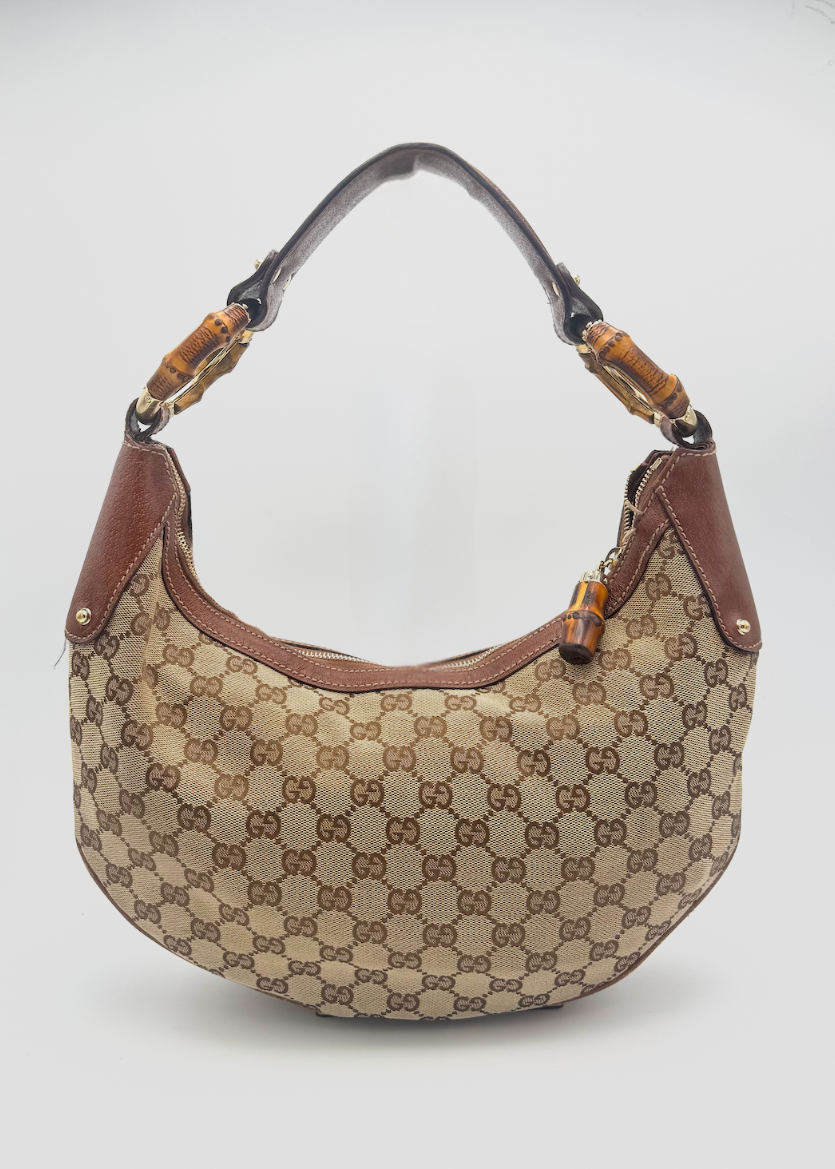 Vintage Gucci GG Canvas Bamboo Hobo Shoulder Bag