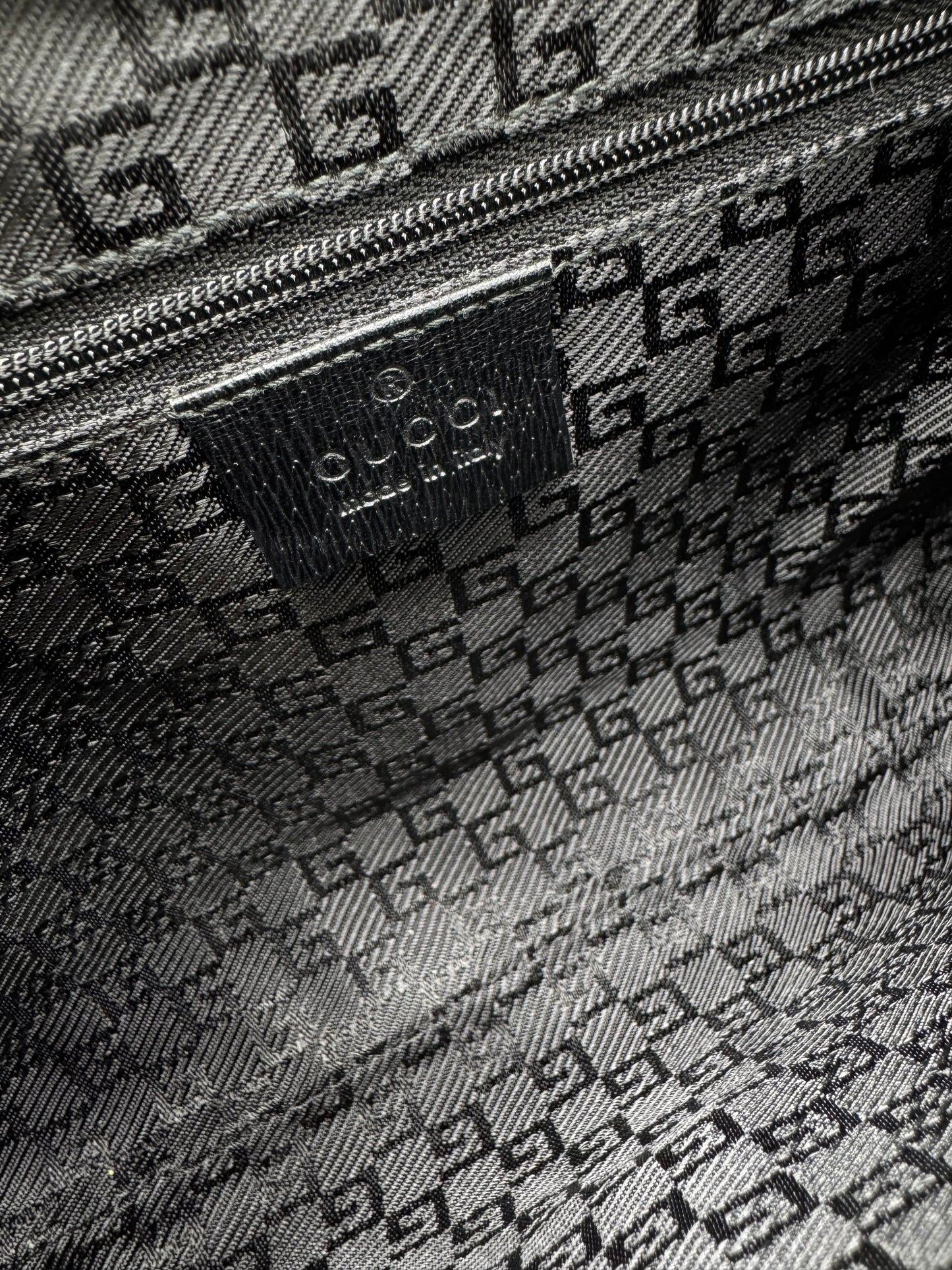 Interior of Vintage Gucci Jackie Mini Bamboo Black Shoulder Bag