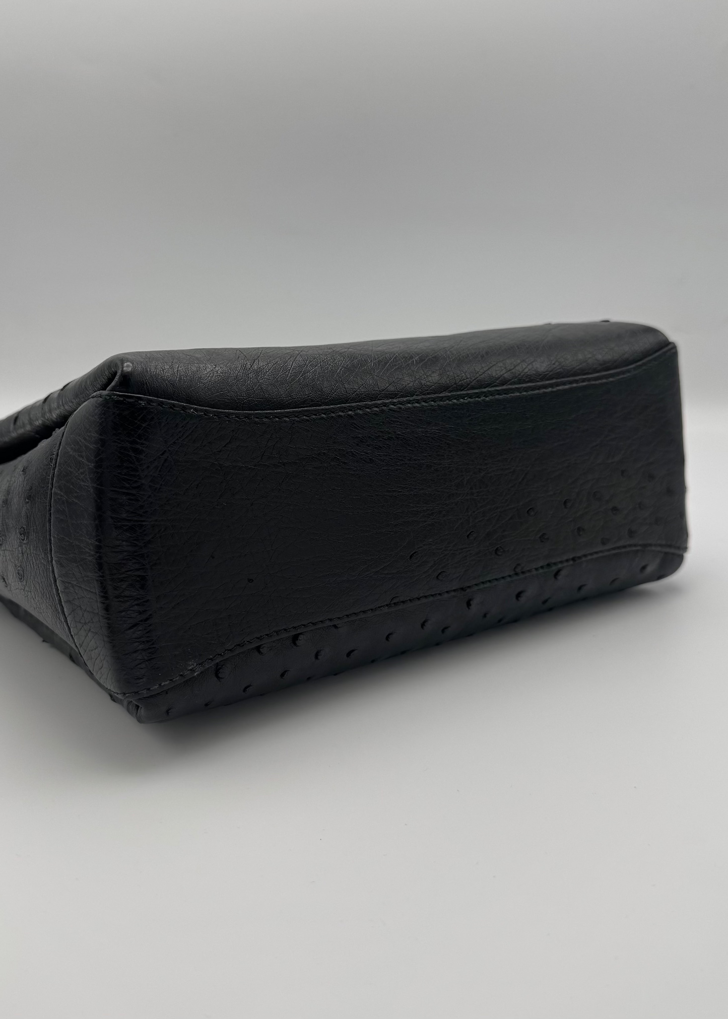 Vintage Gucci Ostrich Top Handle Bag with Bamboo Push Lock Closure