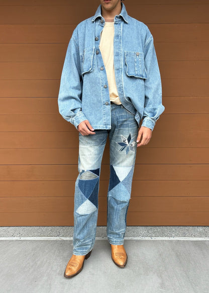 Person wearing Vintage Heavy Dad Straight Leg Quilted Jeans