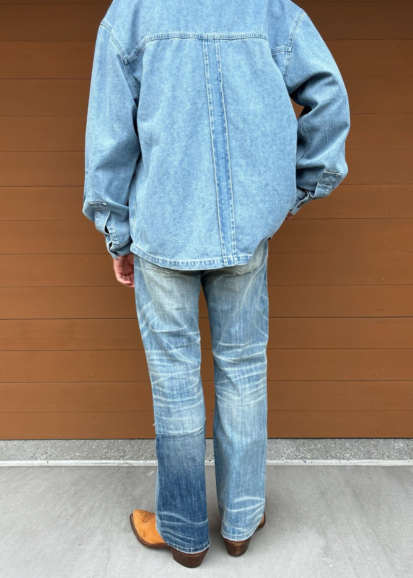 Person wearing Vintage Heavy Dad Straight Leg Quilted Jeans