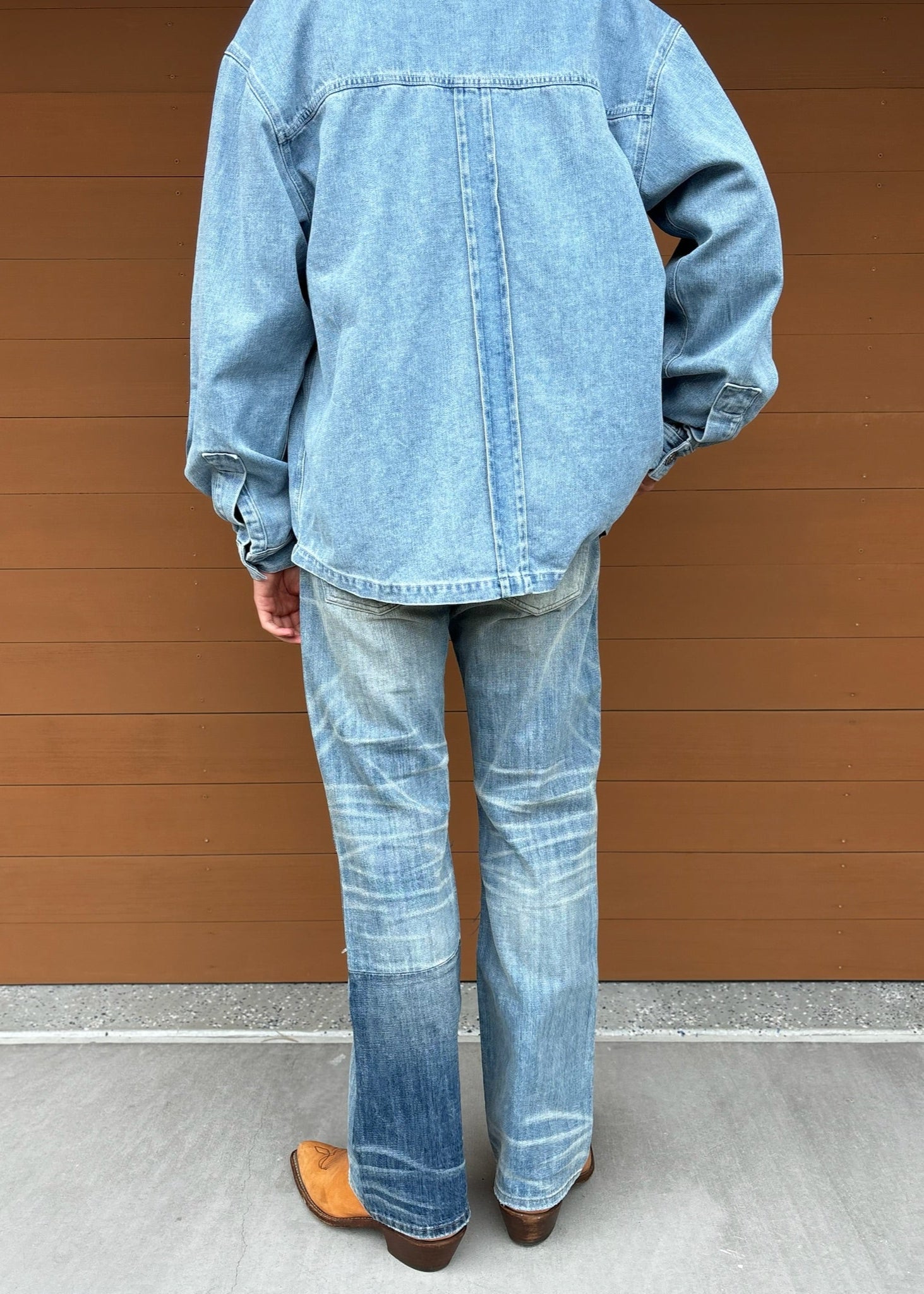 Person wearing Vintage Heavy Dad Straight Leg Quilted Jeans