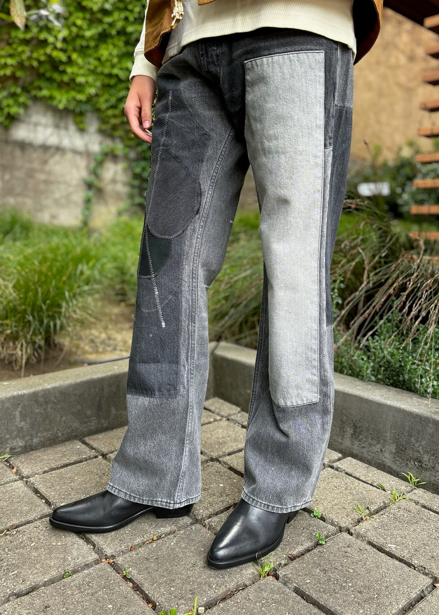 Person wearing Vintage Heavy Leroy Multi Panel Jeans