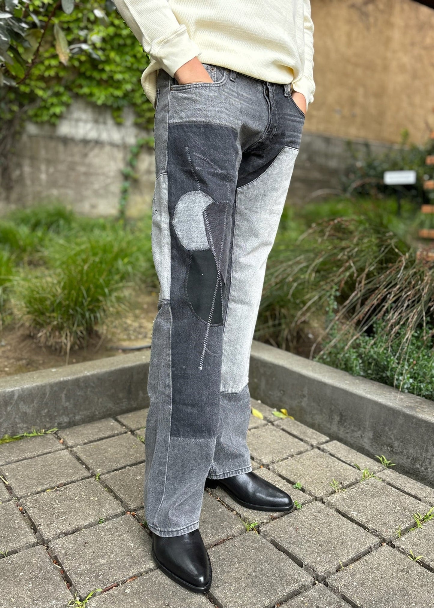 Person wearing Vintage Heavy Leroy Multi Panel Jeans