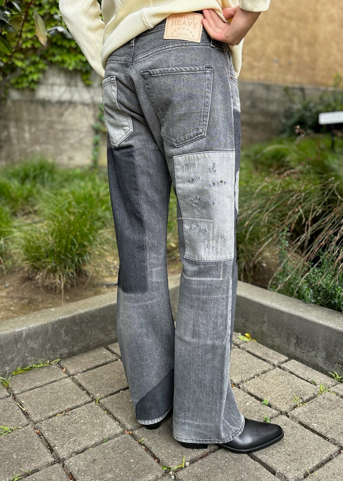 Person wearing Vintage Heavy Leroy Multi Panel Jeans